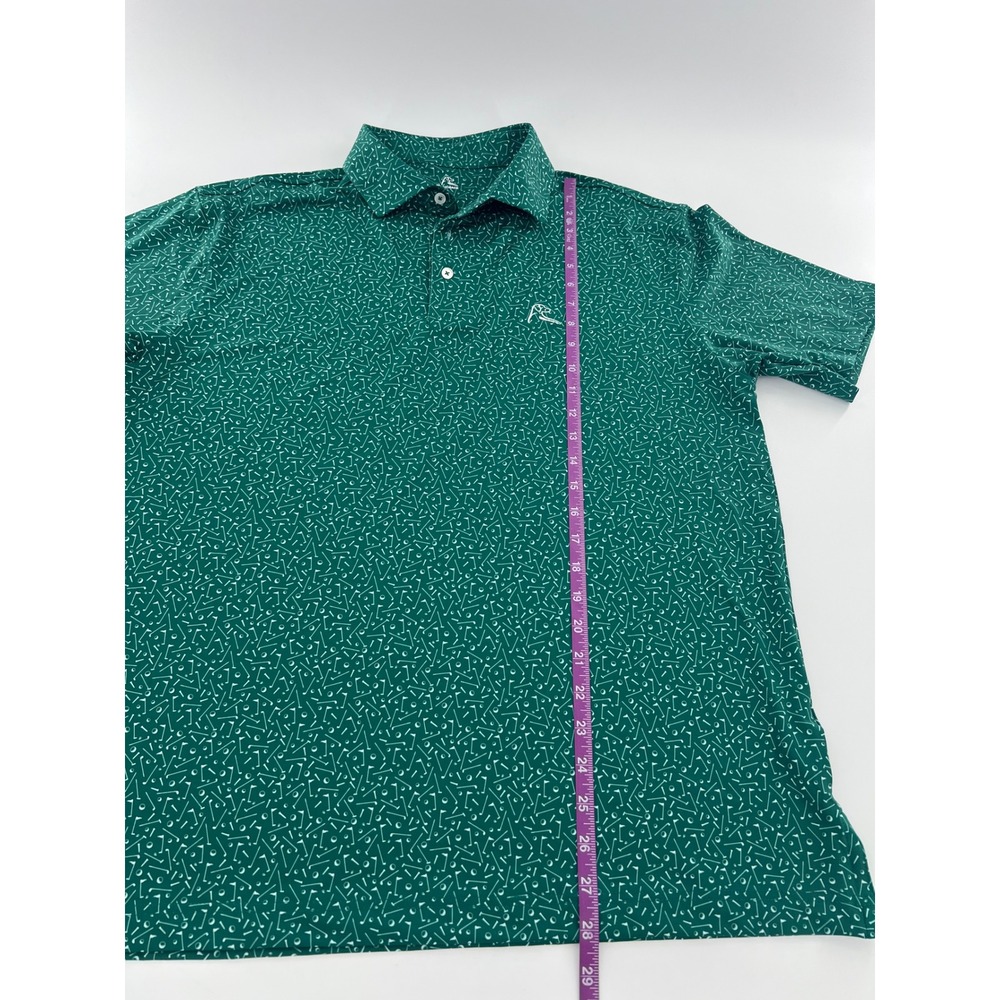 Rhoback The Mulligan Performance Polo Shirt Green Golf Pins Print Mens novelty L - Picture 5 of 10